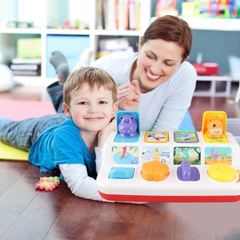 ของเล่นสัตว์แบบป๊อปอัพแบบโต้ตอบพร้อมแสงเพลง เสียงสัตว์ ของเล่นเสริมพัฒนาการการเรียนรู้สำหรับเด็กทารก