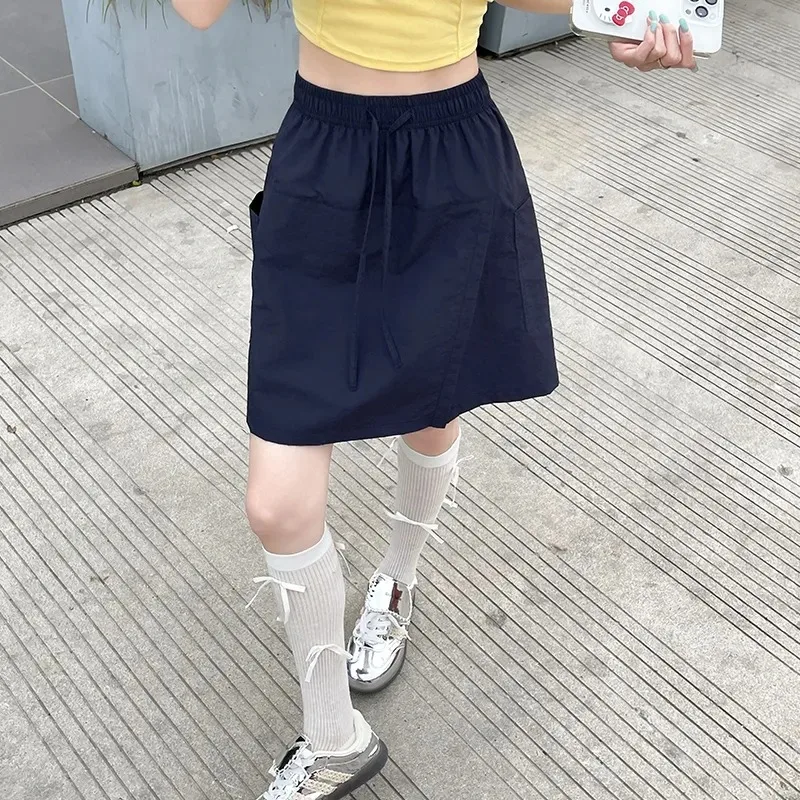 

Women High Waist Casual Cargo Skort Split Hem Slim Summer Daily Loose A-line Short Skirt With Drawstring Waist