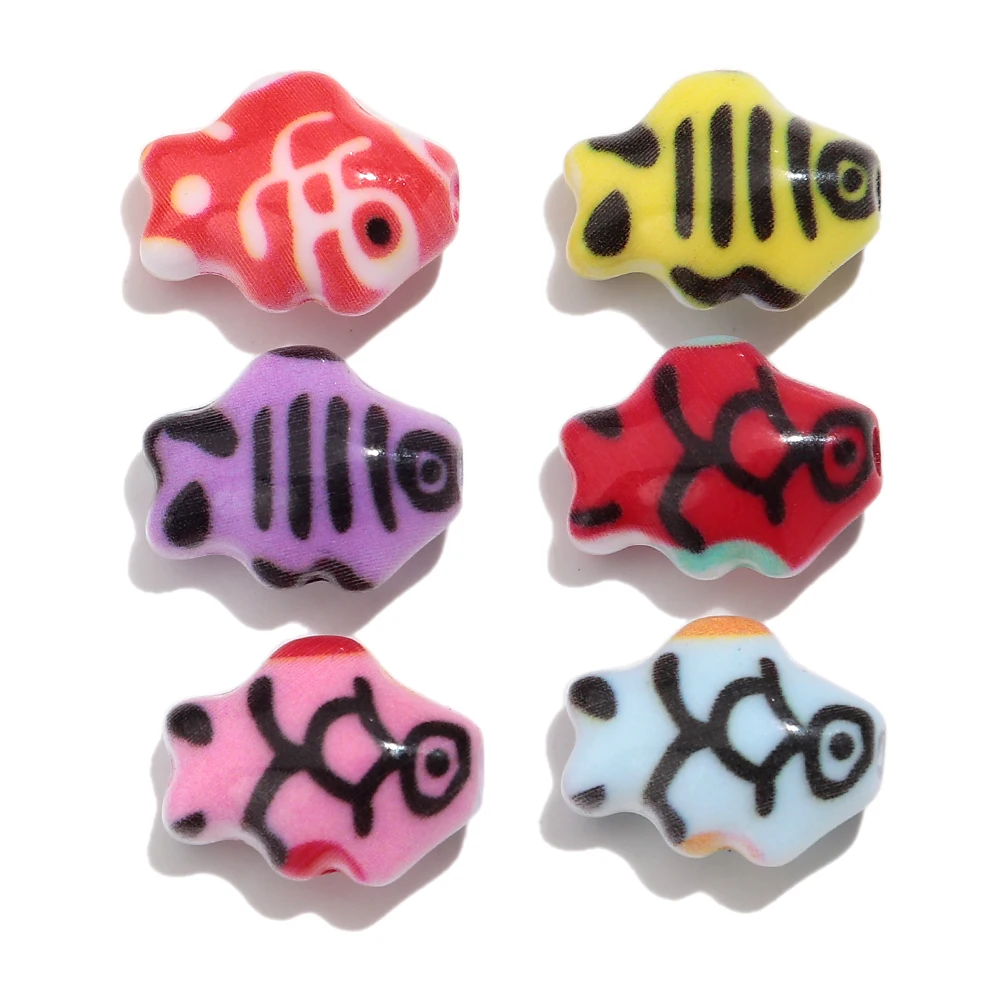 20pcs Hand-Painted Ocean Fish Acrylic Beads for DIY Jewelry Making Cute Loose Spacing Beads for Necklaces Bracelets Pendants