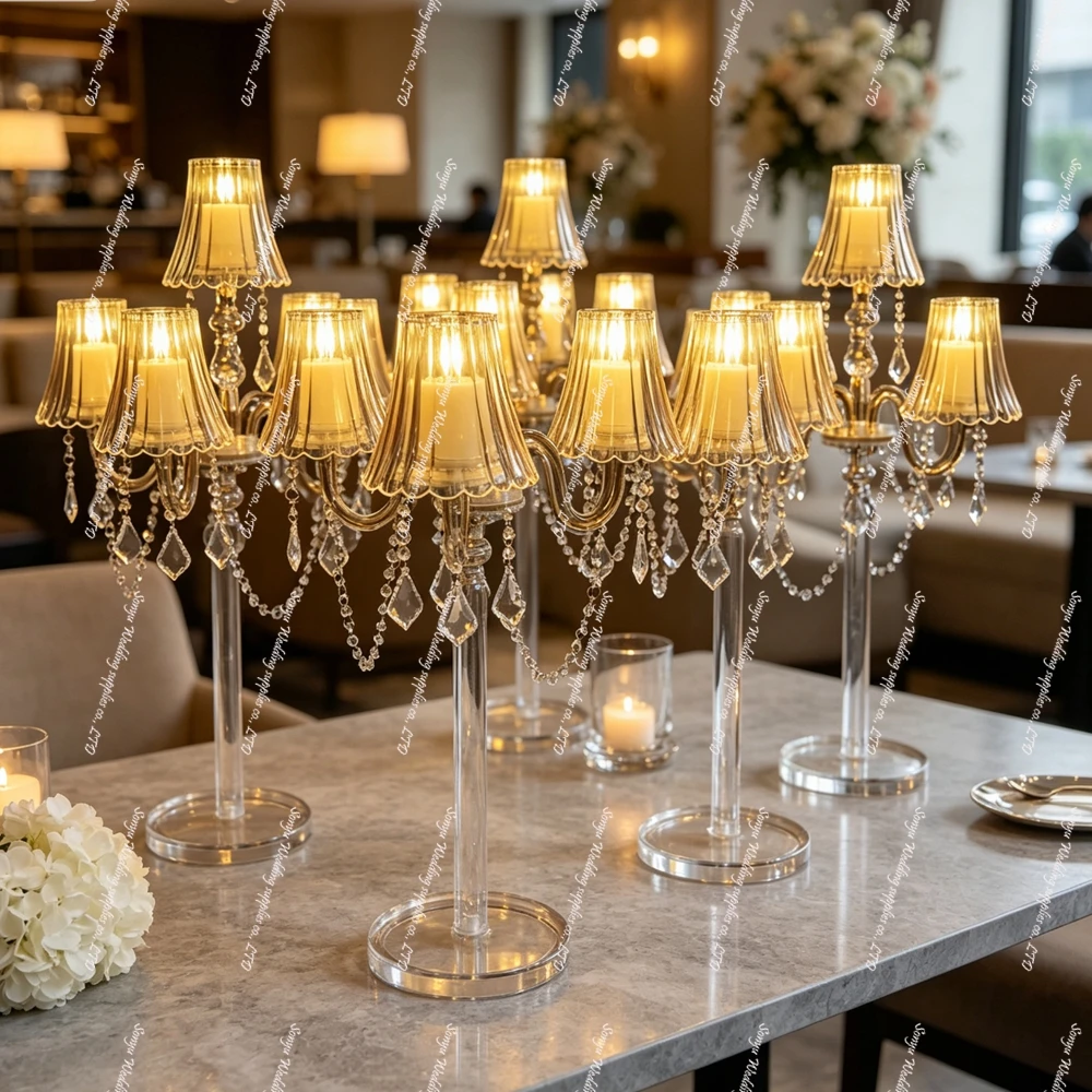 4-10pcs)60-120cm Acrylic Metal Romantic Centerpiece Ornaments Table Centerpiece Candlestick Plinth for Wedding Decorations Equip