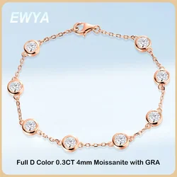 EWYA Real D Color Full 4mm 0.3CT Moissanite Diamond Tennis Bracelet For Women S925 Silver Plated 18K Rose Gold Link Bracelets