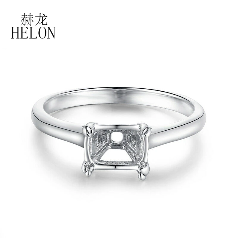 HELON Emerald Cut 7x5mm to 7.5x5.5mm Solid 14k 10k White Gold Semi Mount Engagement Wedding Ring Women Solitaire Fine Jewelry