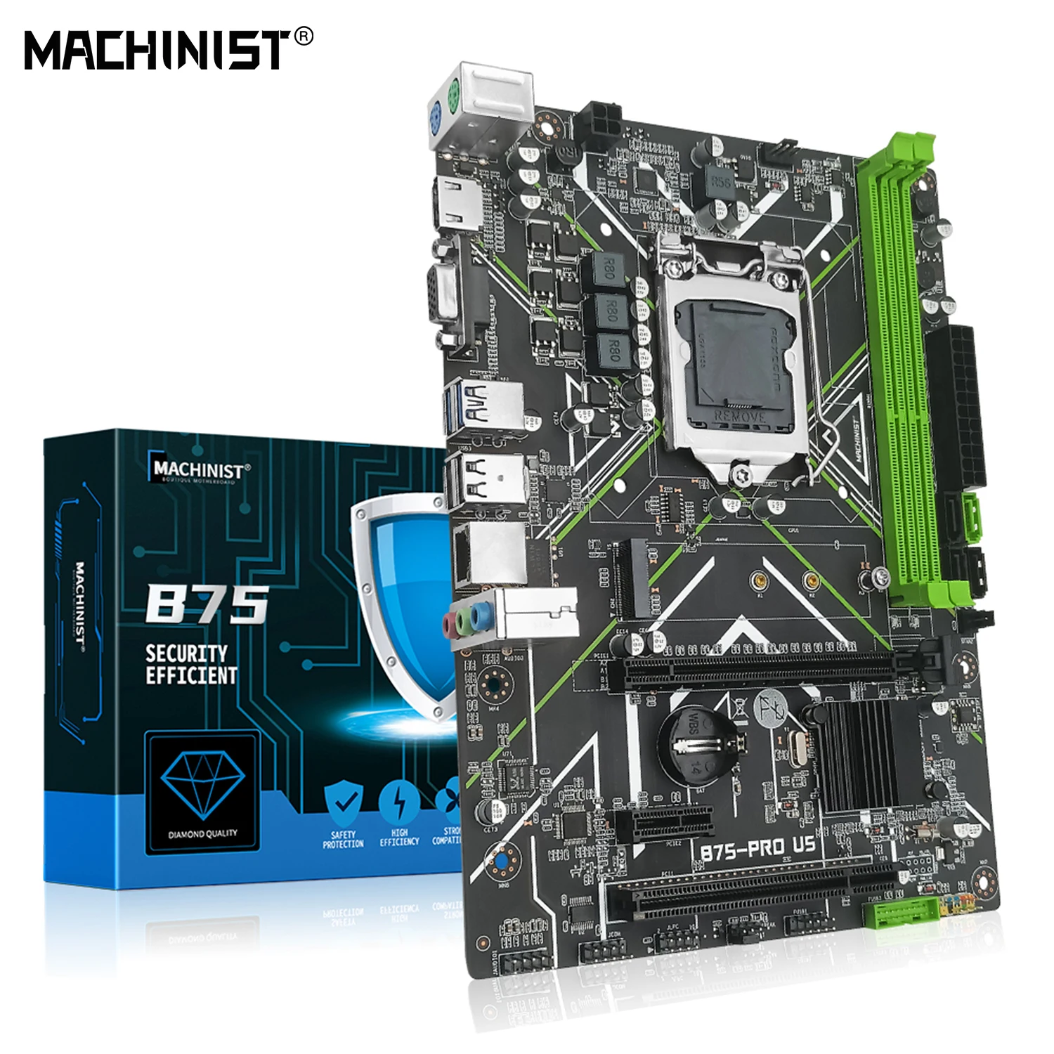 MACHINIST – carte mère B75 pour ordinateurs de bureau LGA 1155, compatible avec processeur Intel I3/i5/i7, CPU DDR3 16G, mémoire RAM SATA M.2 HDMI VGA B75-PROU5