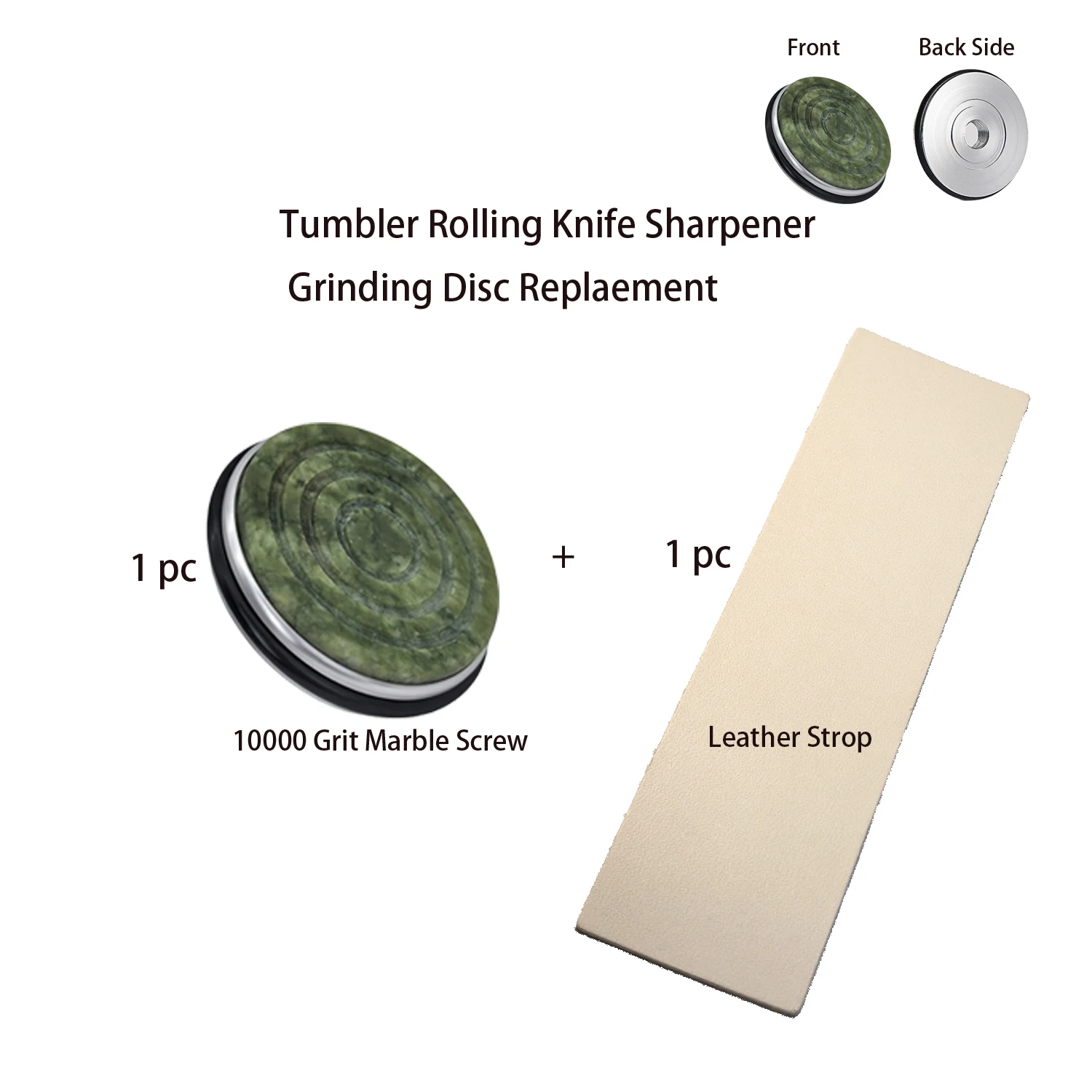 One Set 10000 Grit Marble Sharpener Grind Disc Comptitable With Tumbler Rolling Knife Shrpener Plus Leather Strop