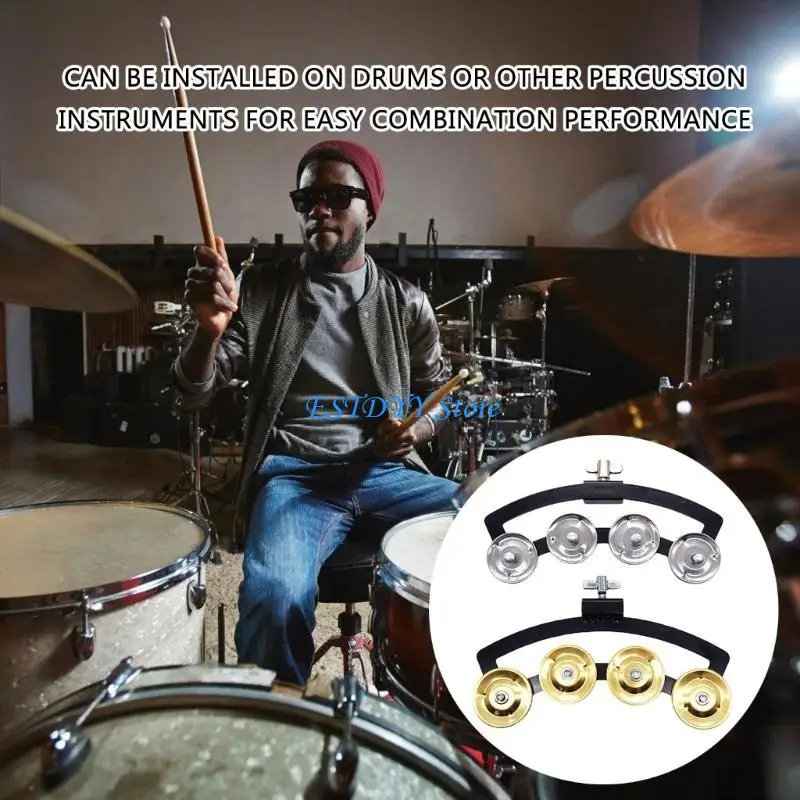 

G6DE Mountable Music Rhythm Tambourine Handheld Percussion Snares Tambourine Drum Set Tambourine Half Moon Hand Bells Rattle