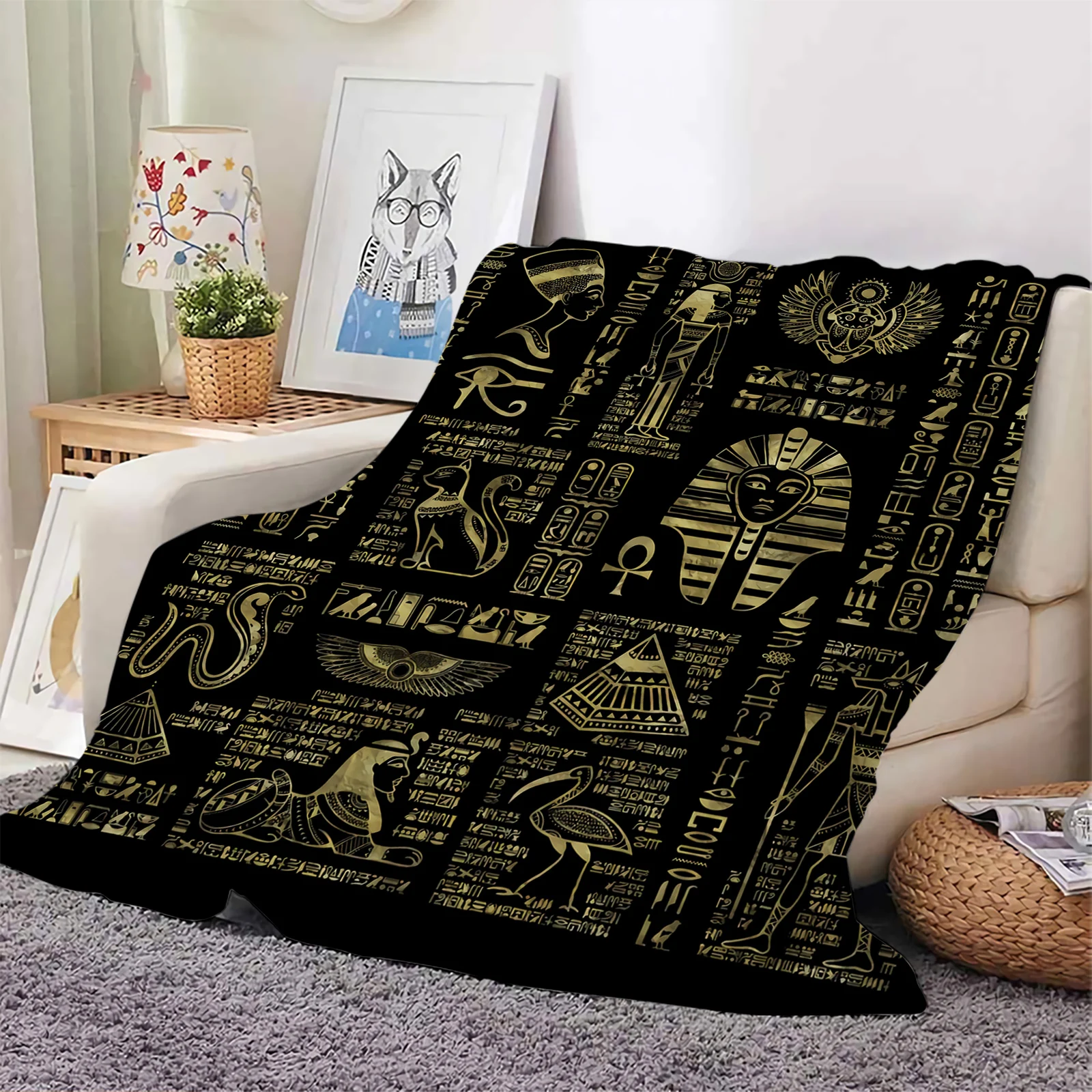 

Pharaoh Flannel Blankets Ancient Egyptian Culture 3D Printed Throw Blanket Office Nap Travel Portable Fluffy Quilts Dropshipping