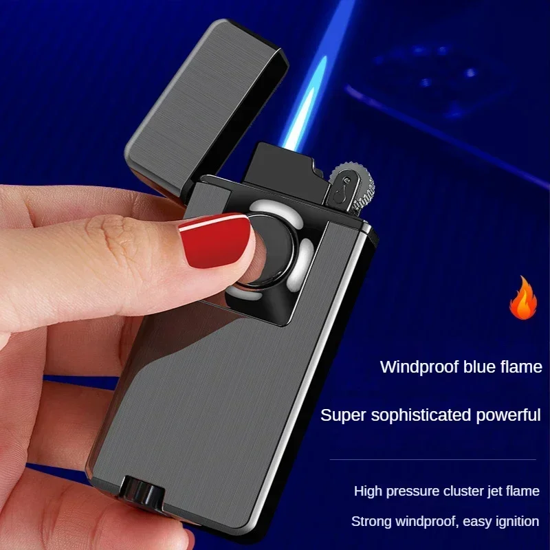 Metal Double Flame Lighter Windproof Cigarette Lighter For Men Butane Gas Lighters Smoking Accessories Grinding Wheel Fire Torch