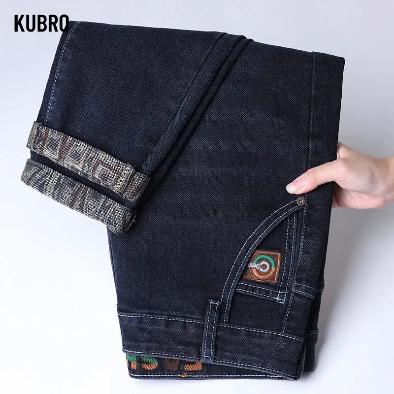 

Новые деловые мужские повседневные джинсы, прямые эластичные модные классические синие, черные рабочие джинсовые брюки, мужская брендовая хлопковая одежда