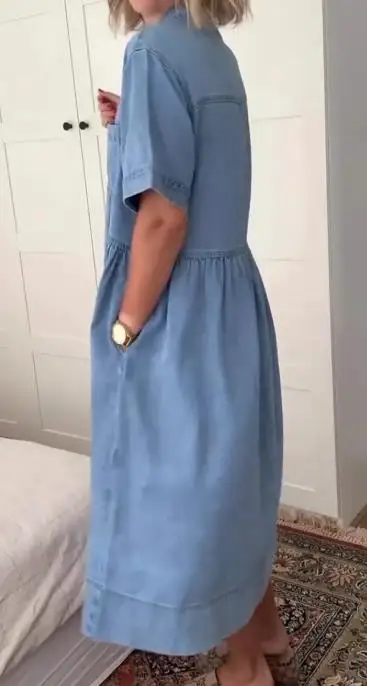 

Spring & Summer New Fashion Women's Denim Pocket Dresses Female Daily Clothing Casual Women Simple Loose A Line Dress