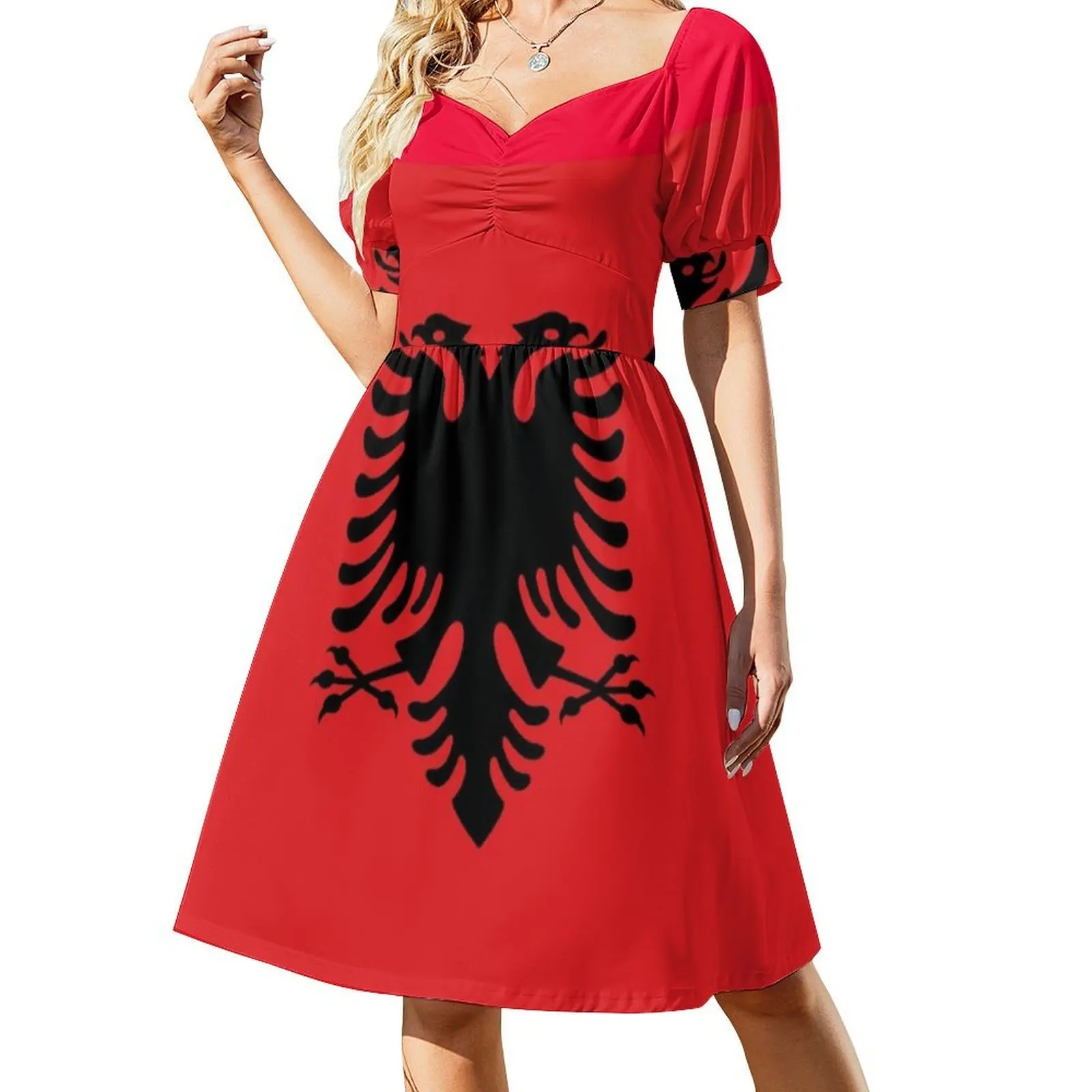 علم ألبانيا فستان عطلة مثير للنساء حفلة الشاطئ عيد ميلاد فستان قصير ألبانيا خلفية ألبانية خلفية المرأة #3