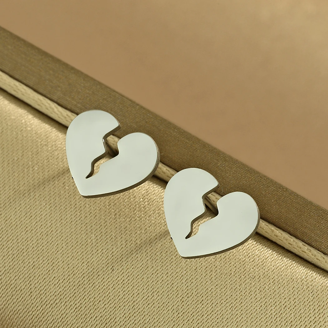 CHENGXUN Nickel Free Creative Broken Heart Earrings Broken Heart Stud Earrings Heart Earring Studs Posts for Men and Women