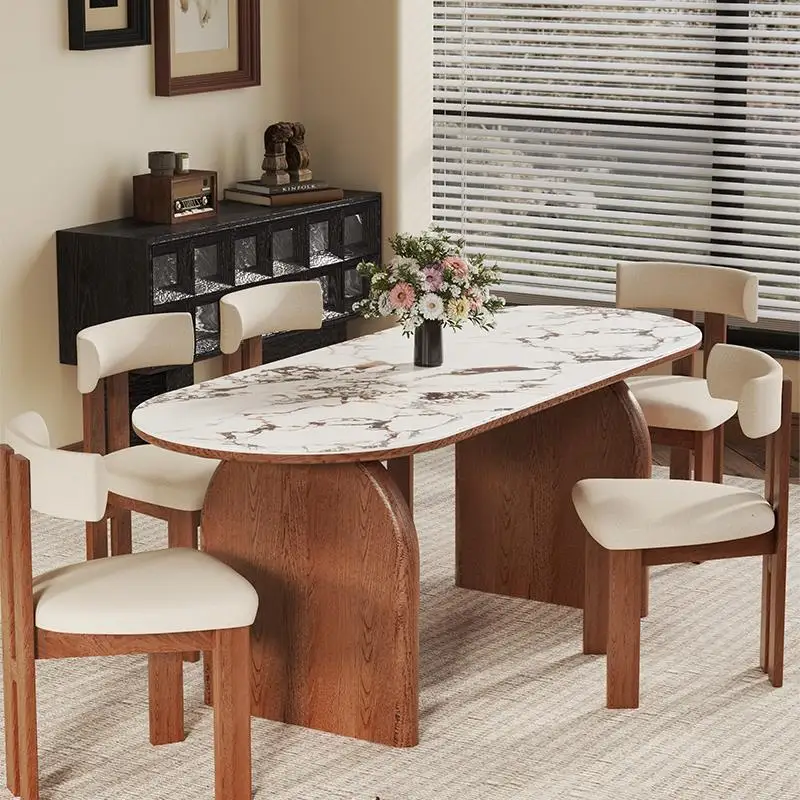 

-+-Small Space Dining Table White Decorations Oval Lounges Dinette Dining Table Modern Nordic Mesa De Jantar Furniture For Home