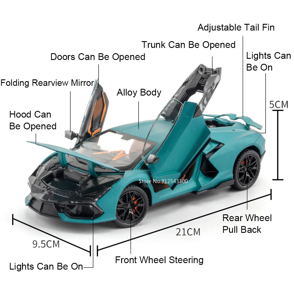 Modèle de voiture jouet Revuelto SCV12 à l'échelle 1:24, en alliage moulé sous pression, portes ouvrables, son et lumière, voitures de course à recul, modèles de décoration d'intérieur