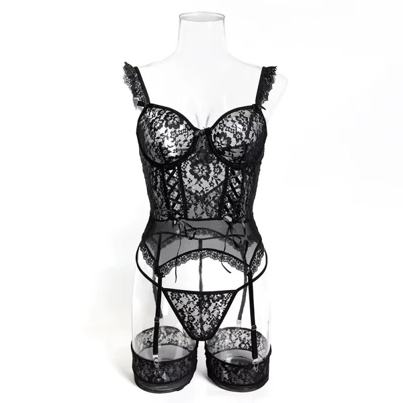 Bikini with lace trim, hollow-out design, tie straps, slimming and figure-shaping, sexy one-piece swimsuit