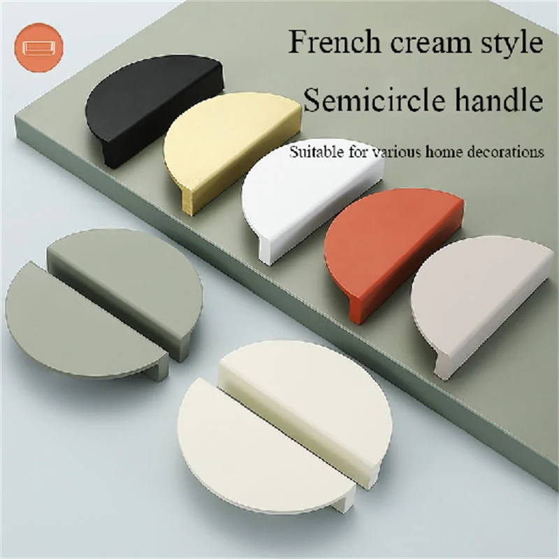 1Pcs Colorful Kitchen Cabinet Handles Gold Wardrobe Door Pulls Semi-circular Cream Drawer Knobs Children's Furniture Handles