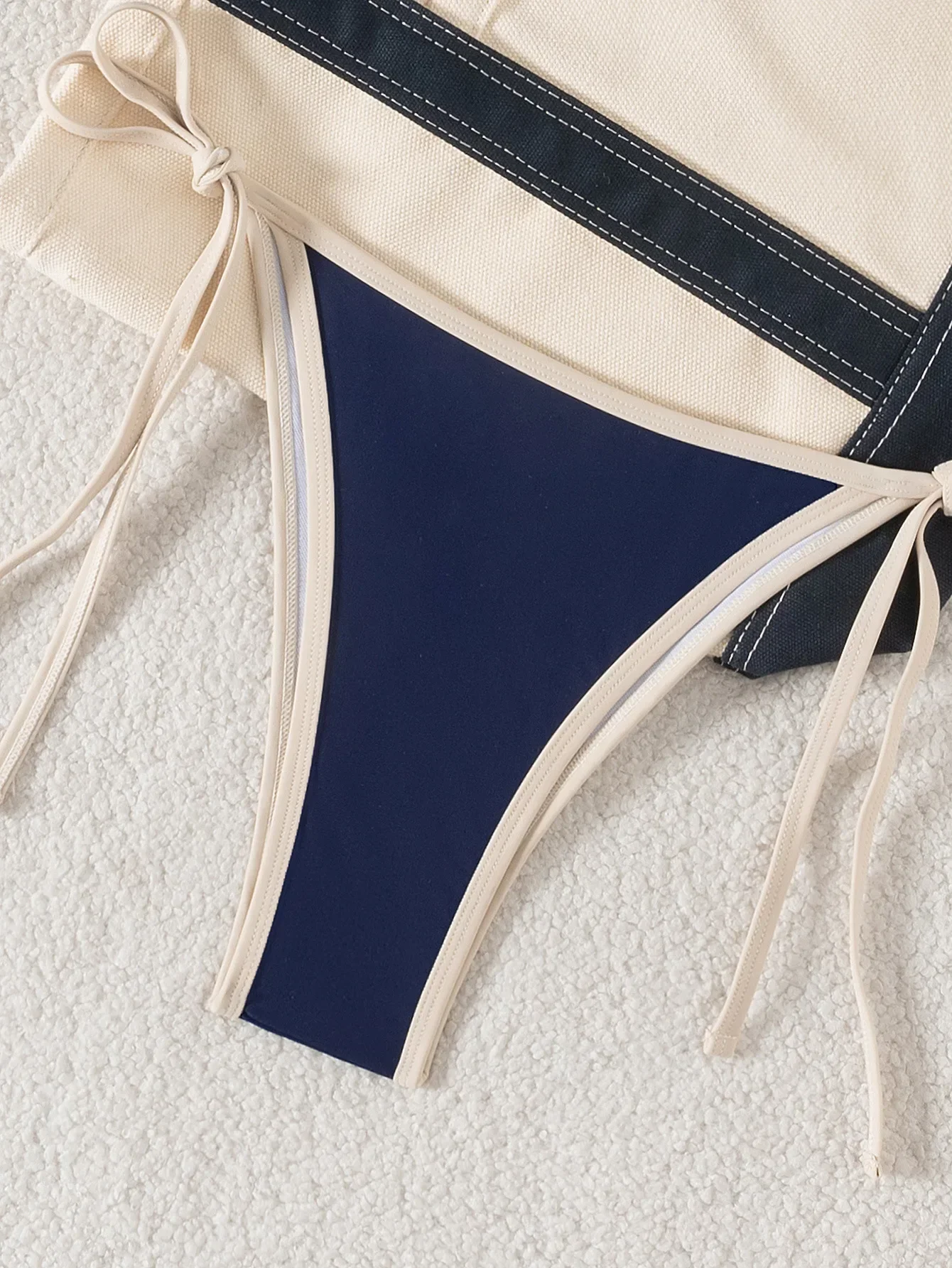 Sexy Navy Patchwork Bikini Set 2025 Women Halter Push Up Bra Triangle Swimsuit Brazilian Beach Bathing Suit Micro Swimwear