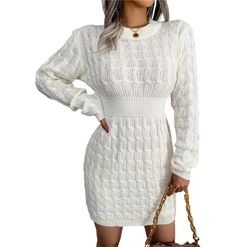 Asds-vestido suéter de malha casual com gravata na cintura para mulheres, outono inverno bodycon apertado túnica de manga comprida