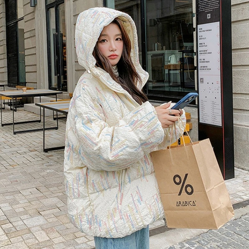 Inverno pequena fragrância estilo pressão enrugado pão jaqueta de algodão feminino solto e grosso design quente sentido jaqueta de algodão