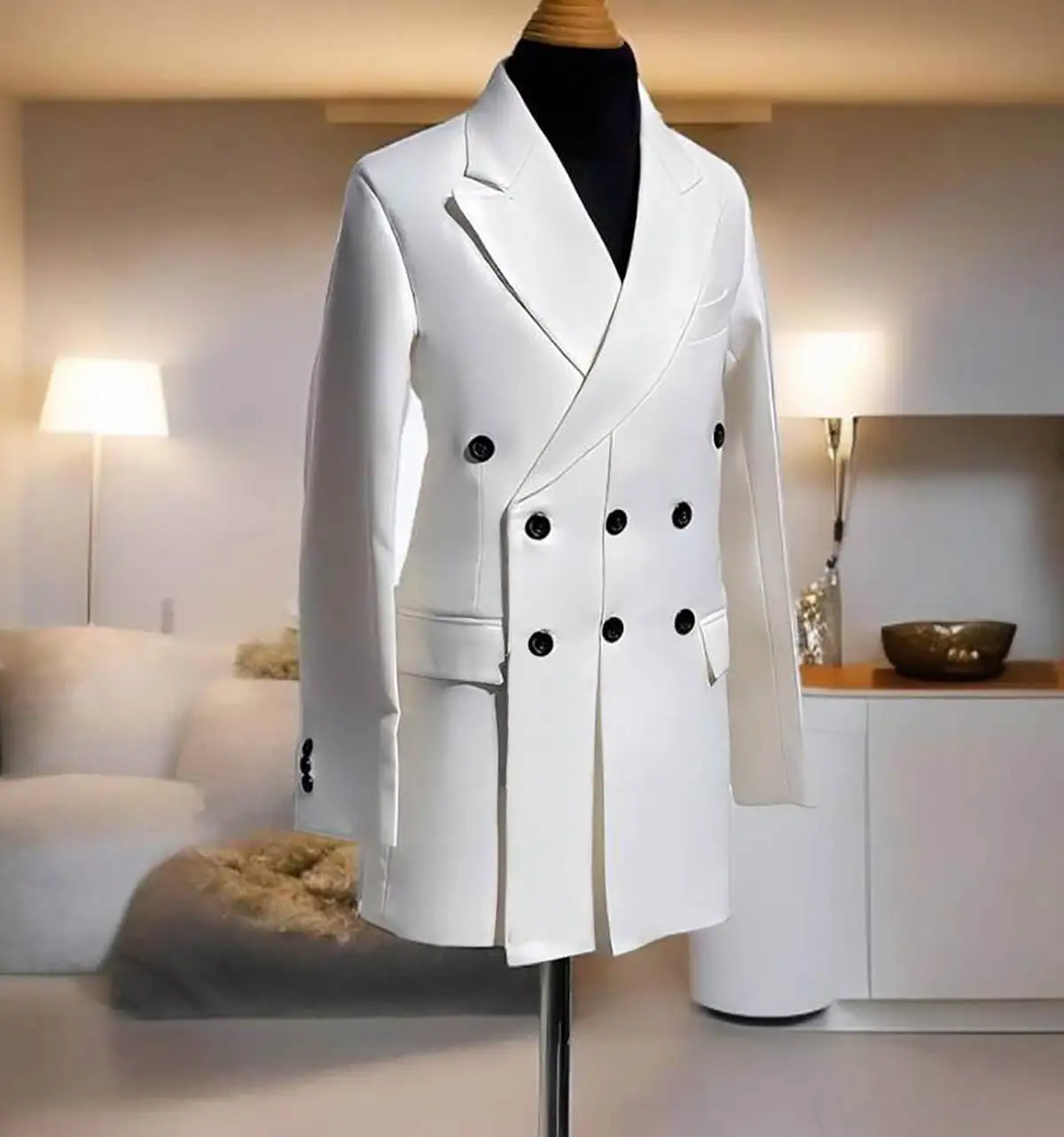 Modern Men Overcoat Double Breasted  Winter warm Men’s Suit Woolen Blend Wedding Prom Party Business  Coat Customized