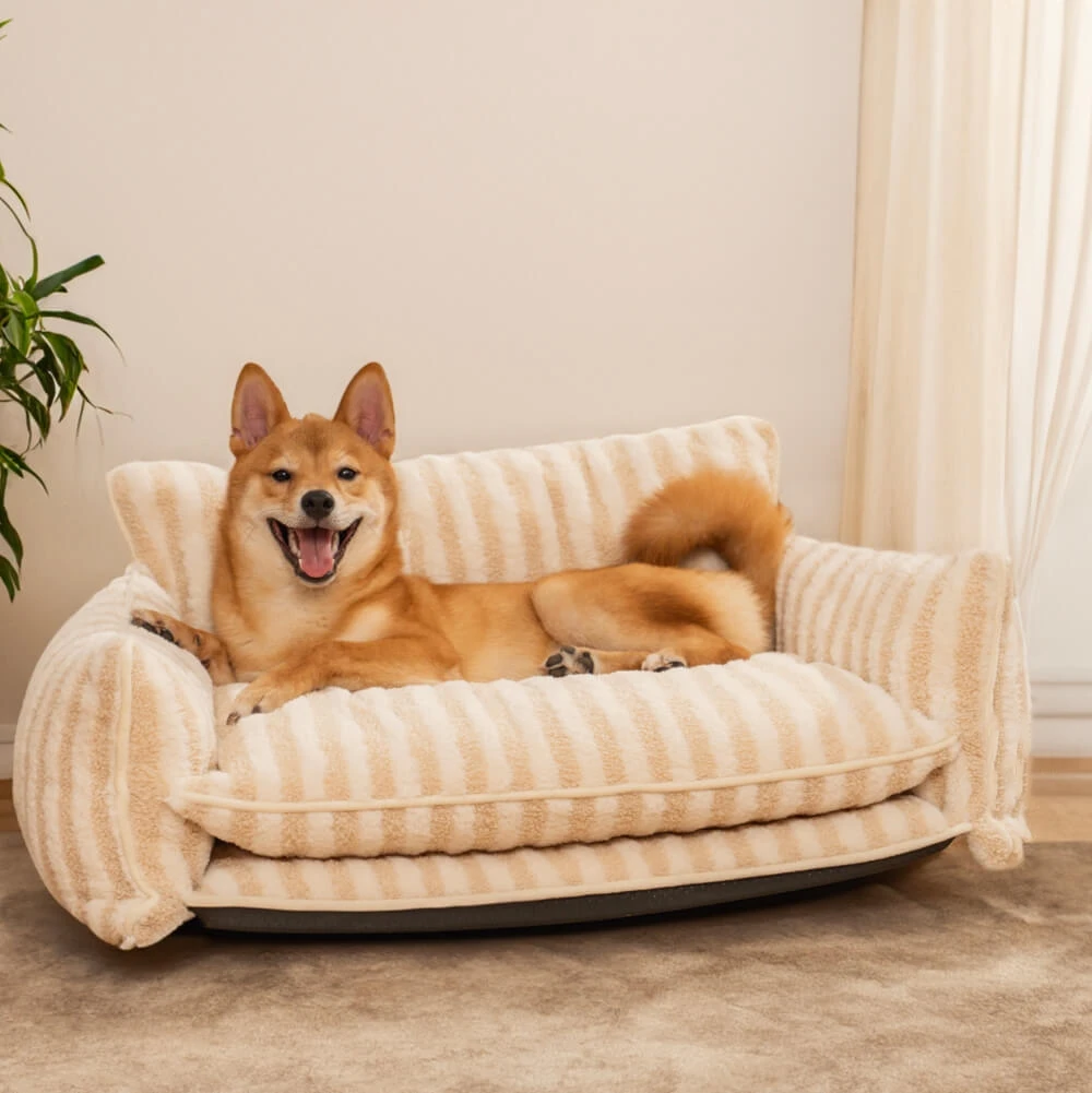 Striped Double Layer Large Dog Sofa Bed Luxury Pet Dog Couch Bed For Custom LOGO Products Pet Accessories