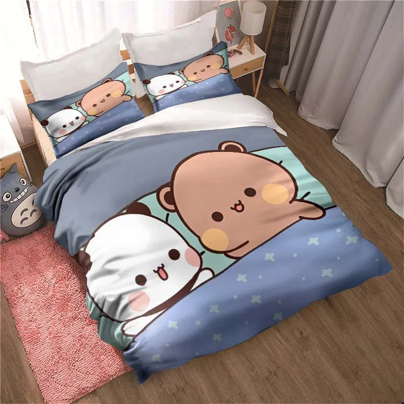 Imagem -04 - Capa de Edredão e Fronha para Crianças Cama Dupla King Size Bubu Dudu Urso Bonito dos Desenhos Animados Presente de Natal Kawaii