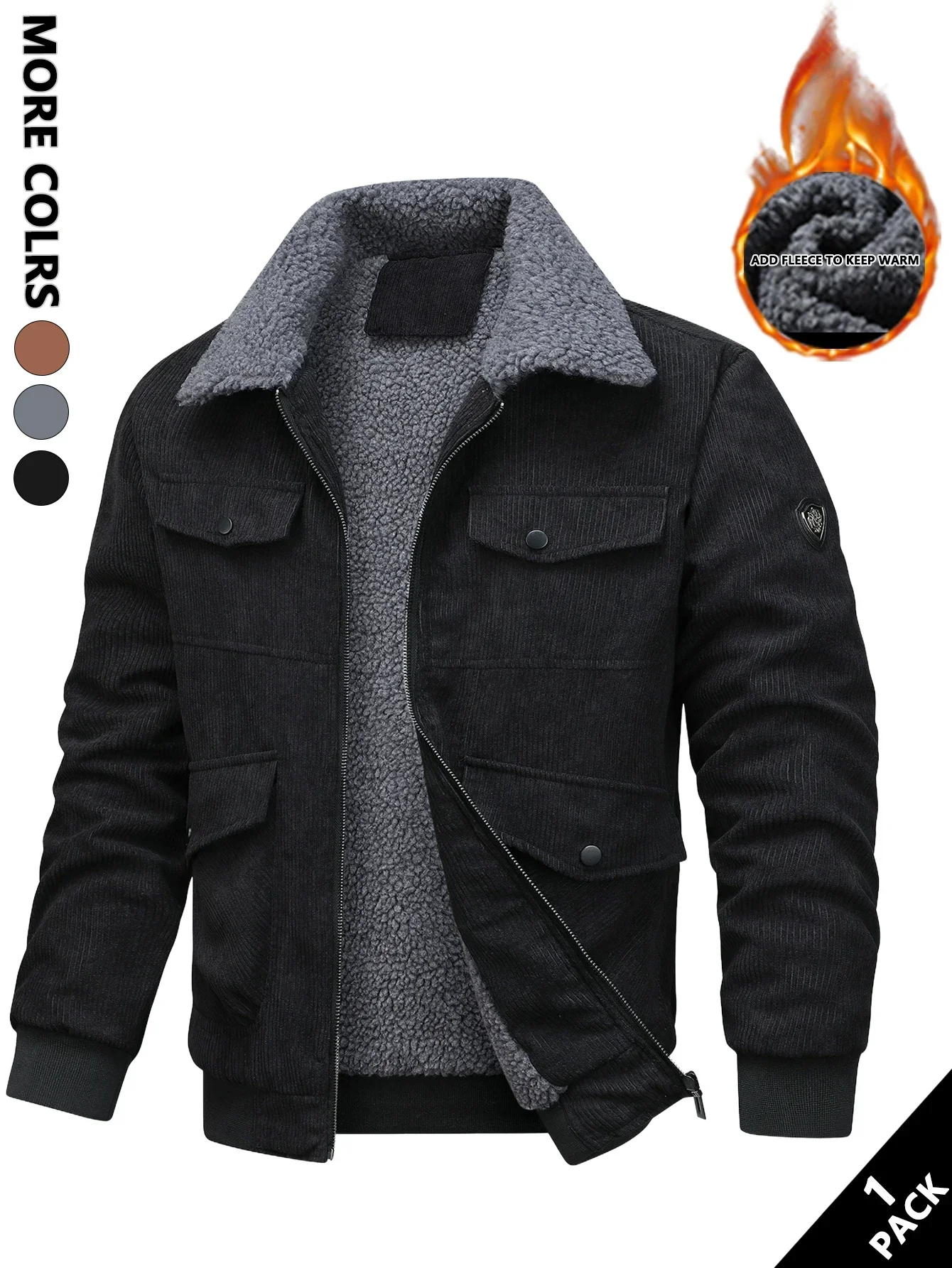 Men's Corduroy Jacket, Durable and Wear-Resistant, Versatile and Easy to Match, Suitable for Light Casual Wear in the Workplace, Light Outdoor Activities, Layering in Autumn and Winter, Warm-Up for Sports, Casual Outings, and Short Trips