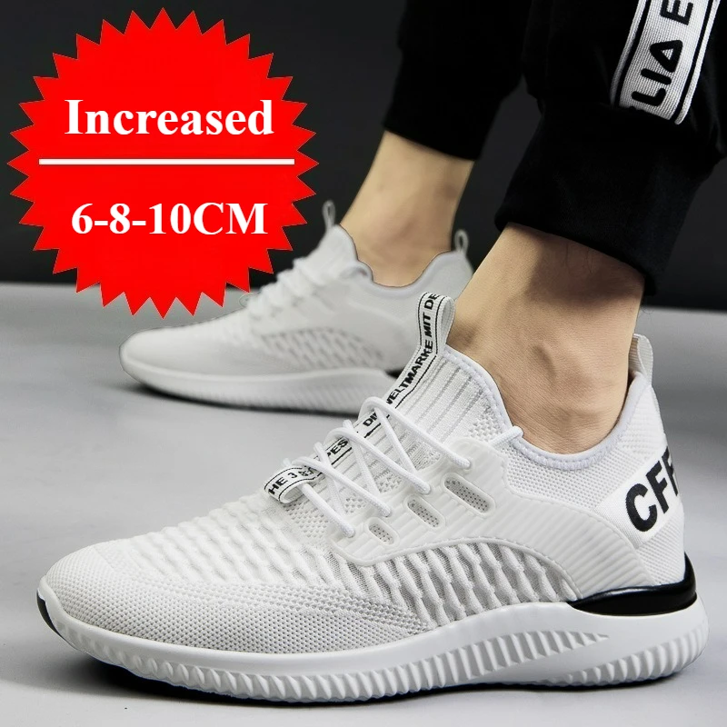 

Мужские дышащие кроссовки на скрытой платформе для увеличения роста, модные повседневные легкие белые туфли на шнуровке из сетки