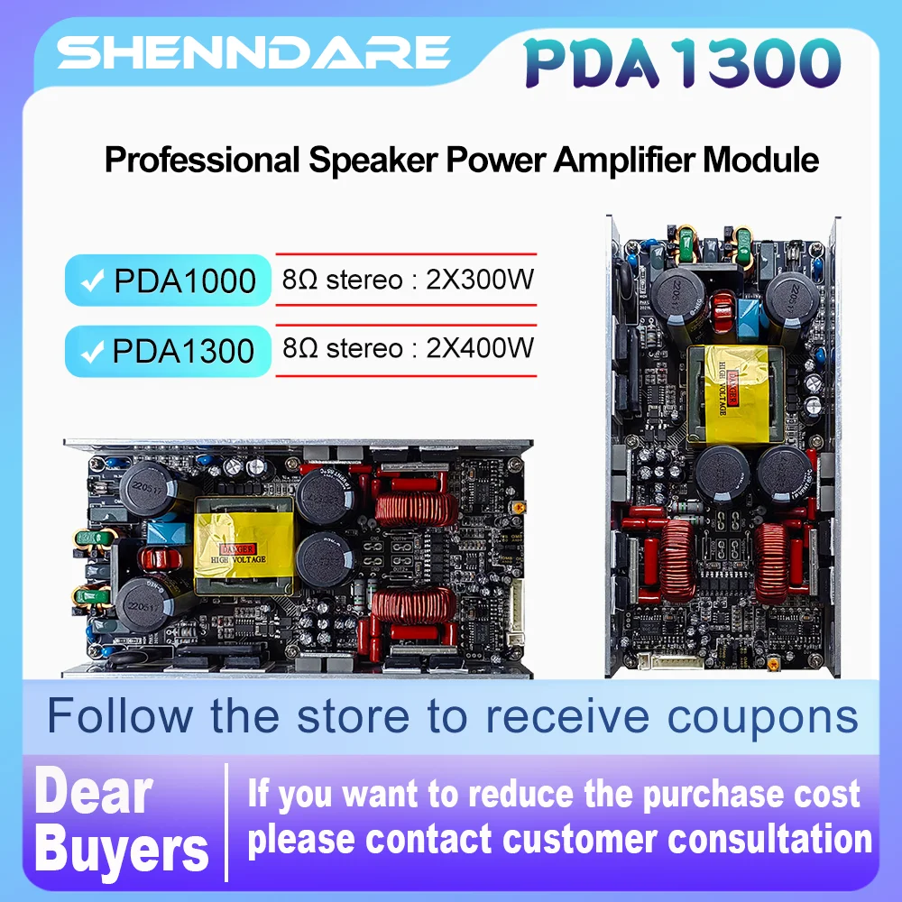 ShennDare PDA1300 2X400W 8OHM Professionelles Leistungsverstärkermodul 2-Kanal 2x650W 4OHM DJ-Subwoofer-Verstärkerplatine Lautsprecher-Vorverstärkerplatine Tonverstärkerplatine