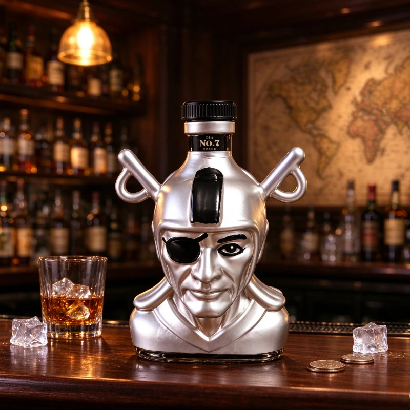 Vintage Collectible Liquor Bottles - Pirate Warrior Head Whiskey Decanter, Unique