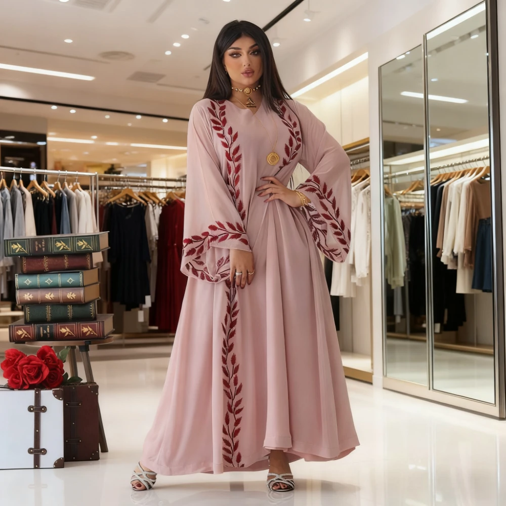 

Ид мусульманская Абая женское платье с вышивкой и шарфом комплект из 2 предметов Дубай арабский длинный халат Марокко Абая Кафтан платок великолепный