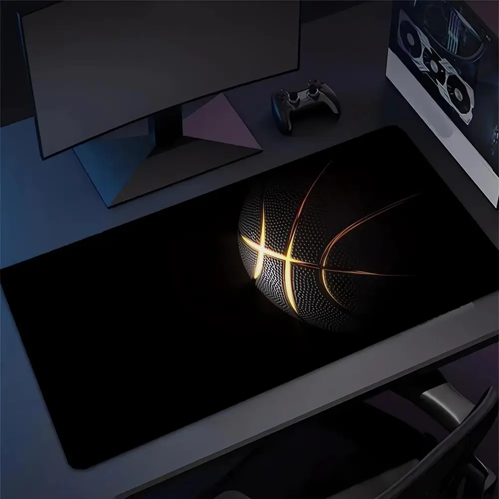 

black basketball with golden stripes Mouse Pad Large Computer Office PC Game Table Mats XXL Gaming Keyboard Desk Pads 900x400mm