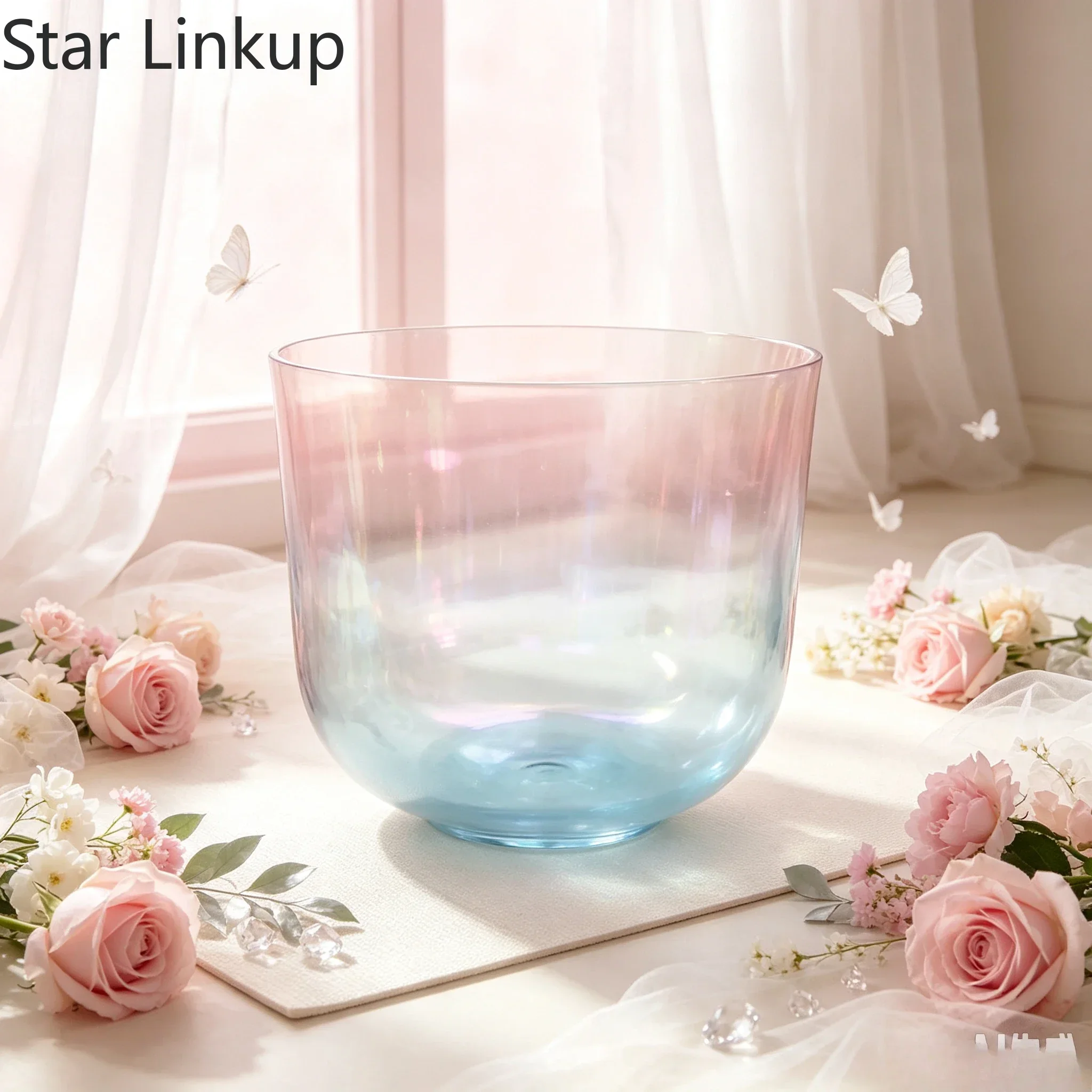 Star Linkup 9 Inch Pink & Blue Crystal Singing Bowl, 2nd Octave G/G#/A/A# Note 432Hz Pineal Chakra Sound Healing Meditation Instrument