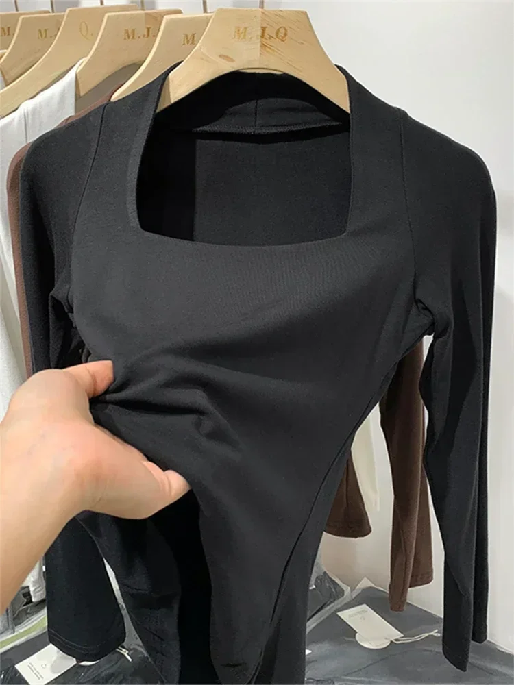 T Shirt Women Elasticity T-Shirt Summer Tee Woman Clothes Spring Top Sexy Slim Tshirt Female Skinny Cotton Long Sleeve Crop Tops