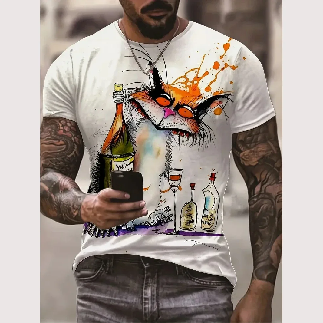 T-shirt imprimé animal 3D drôle pour hommes, vêtements Harajuku, col rond, manches courtes, tendance de la rue, mode décontractée, respirant, été