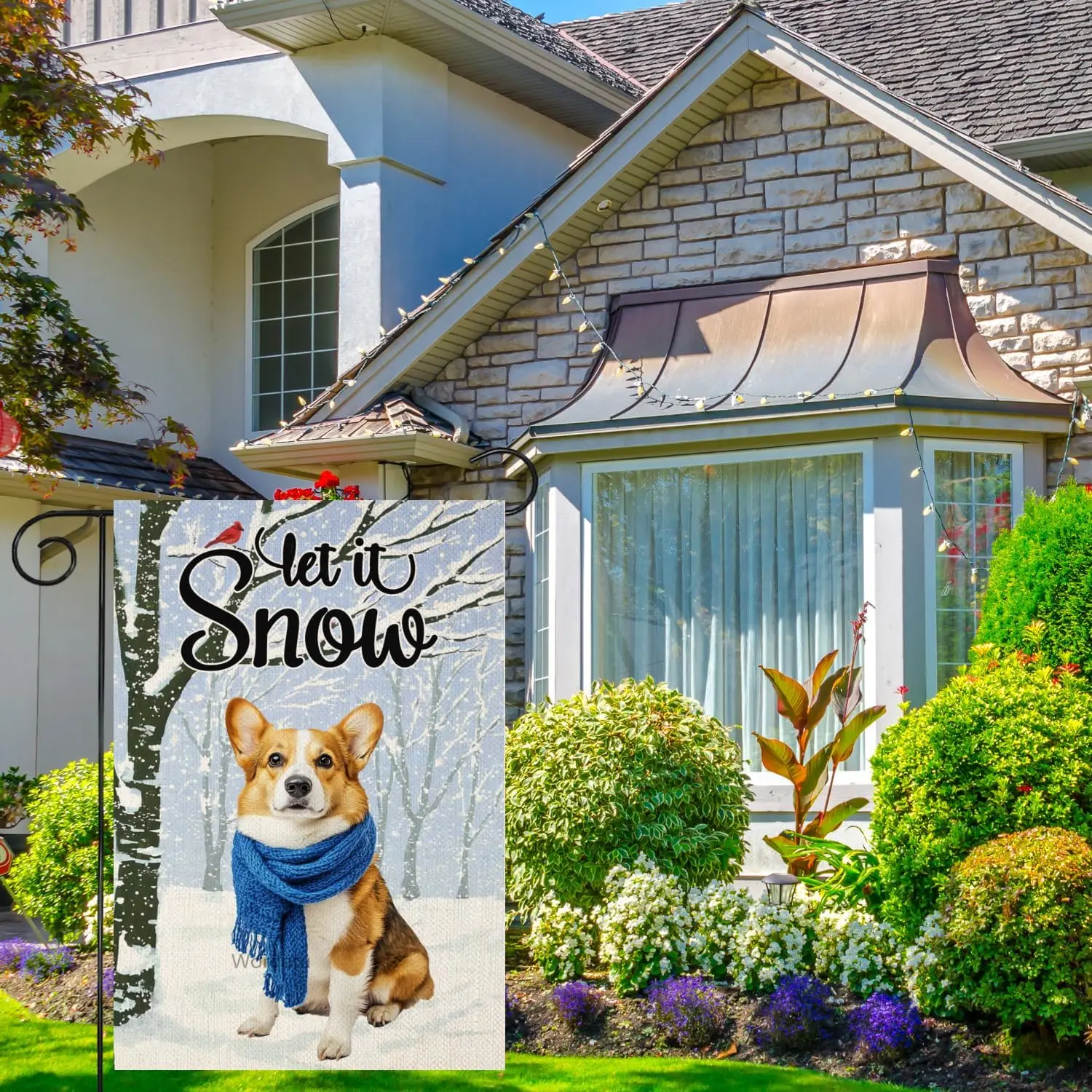 ترحيب الشتاء ثلج الويلزية فصيل كورجي حديقة العلم دع ذلك الثلوج 12x18 بوصة مزدوجة الوجهين الخيش الصغيرة عطلة الثلج العلم الأزرق FFI