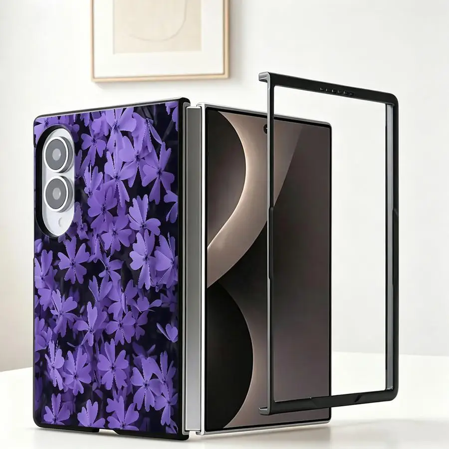 Purple Flower Design Luxury Phone Cover Case for Samsung Galaxy ZFold Wide Z Fold 8 Z Fold8 Wide ZFold8