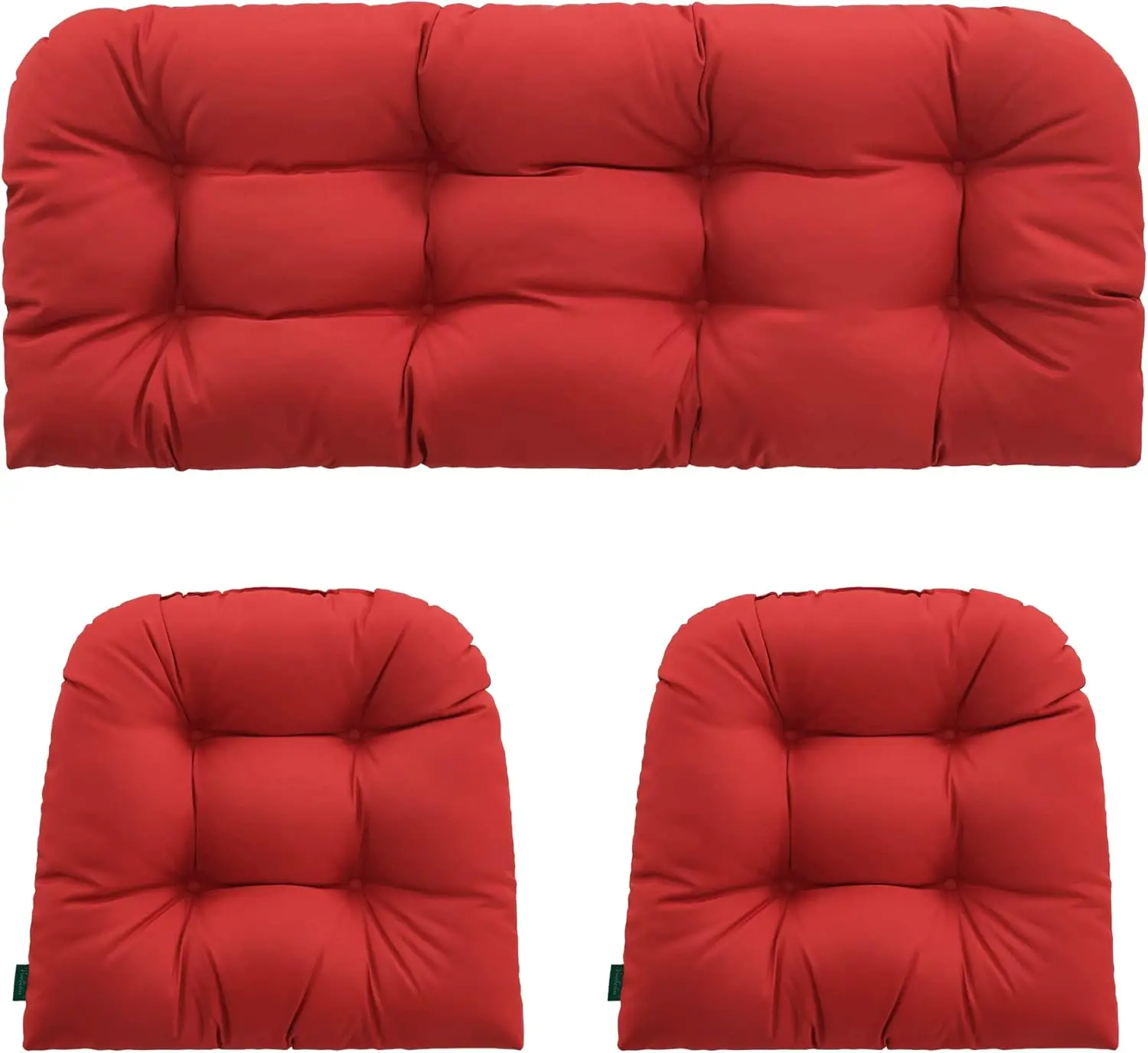

3-Piece Waterproof Tufted Wicker Chair Cushions Set: 1 Loveseat & 2 U-Shape, All-Weather Patio Furniture Cushion