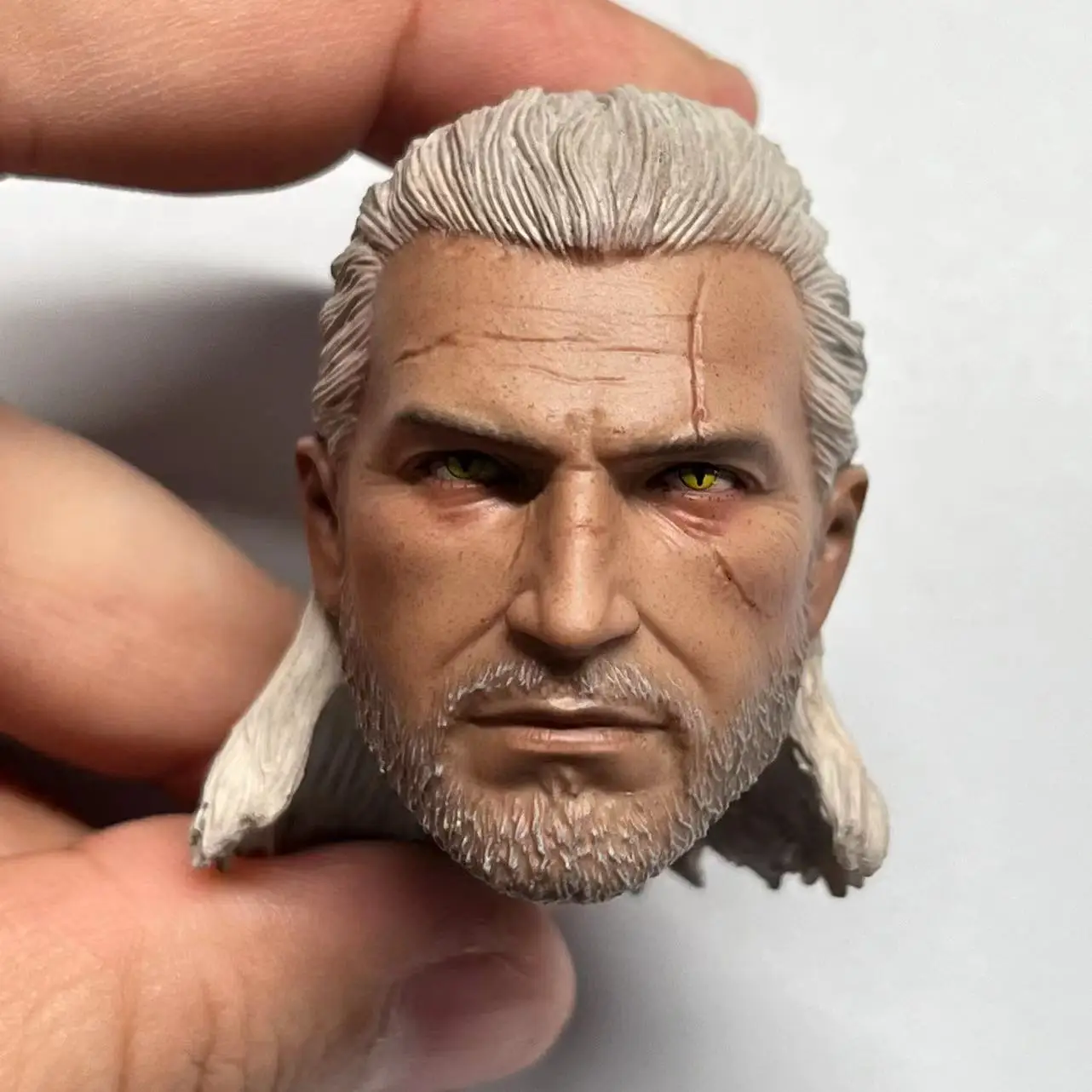 In Stock 1/6 White Wolf Geralt Head Sculpt PVC Male Soldier Head Carving Fit 12'' Action Figure Body Dolls