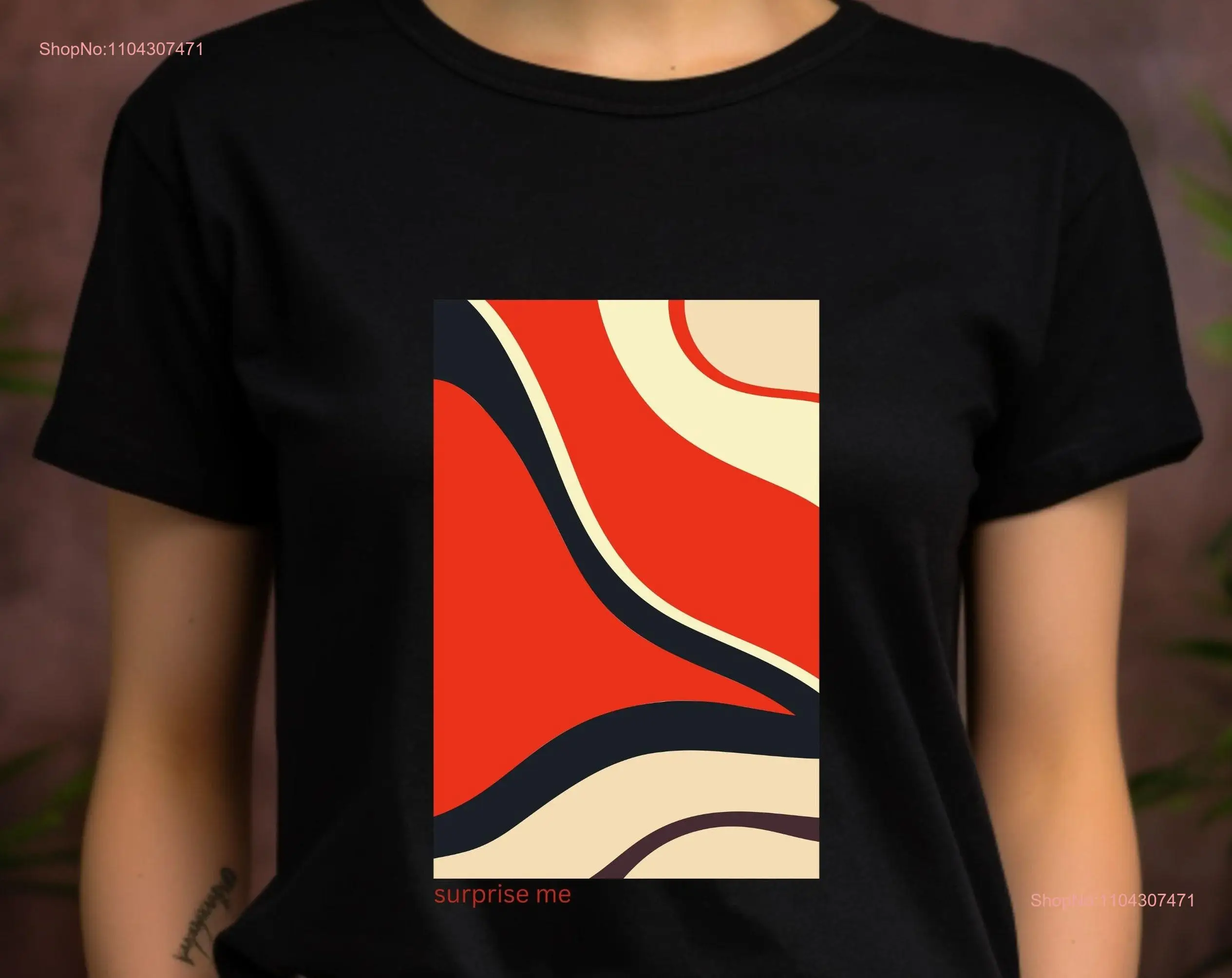 Abstract Retro Modern T Shirt Red Black and Ivory Minimalist Design Art Deco Style Vintage Vibe Hipster