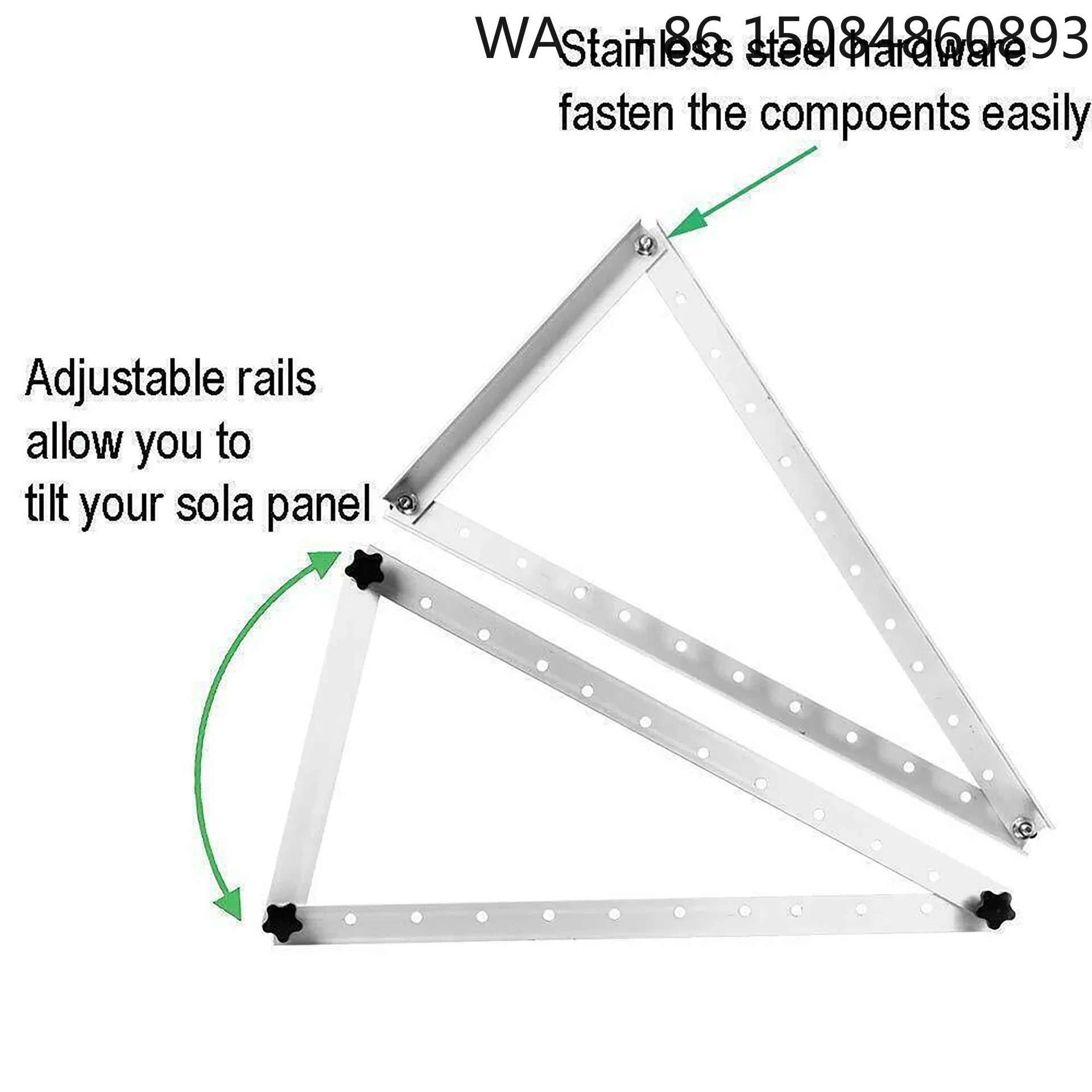 

45 Inch Adjustable Triangle Aluminum PV Tilt Bracket, 6005-T5 Solar Roof Mount Accessories, Multi-Angle Fitting Parts for Flexib