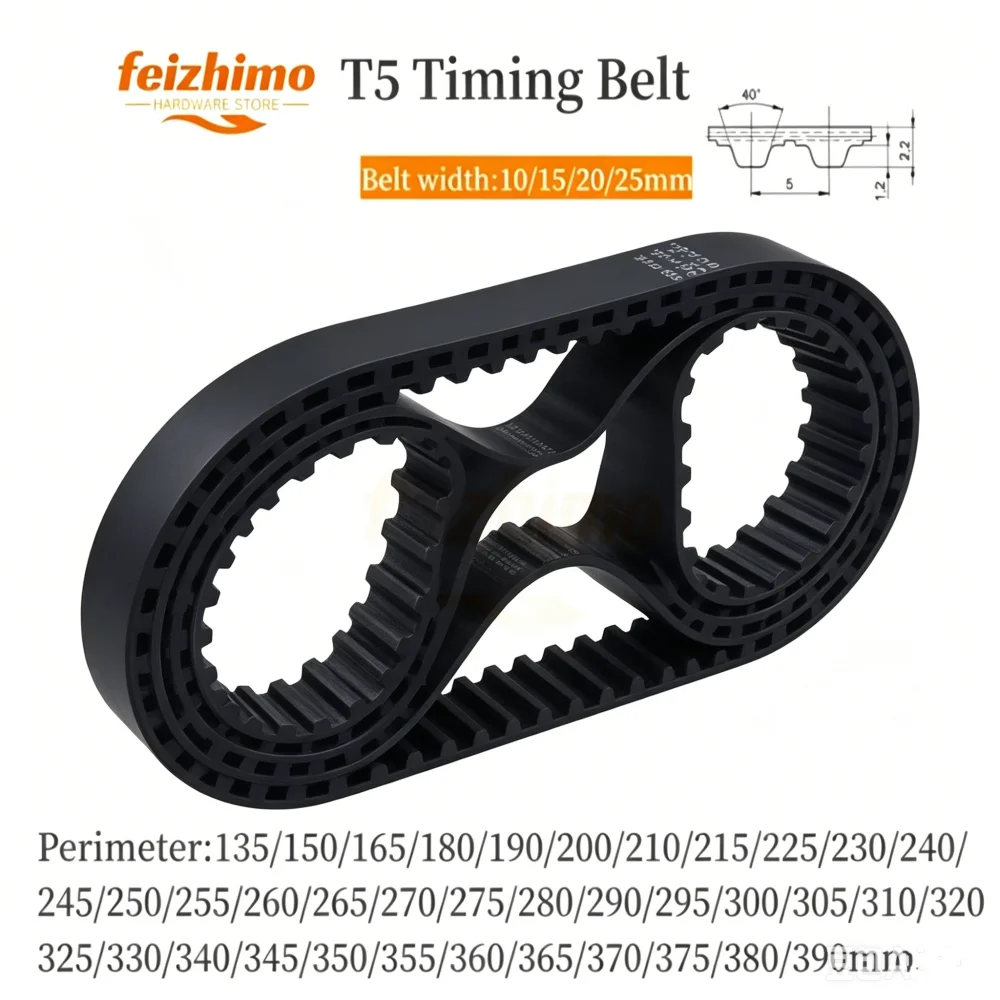T5 Timing Belt Rubber Closed Loop Length Perimeter 720 725 740 750 755 780 800 815mm~ 5580mm Width 10mm 15mm 20mm 25mm Pitch 5mm