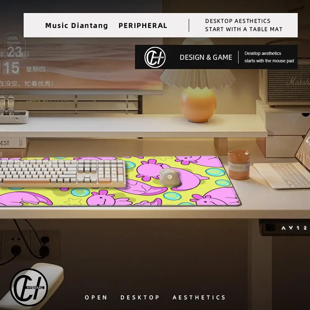 Cute Axolotl Design Aesthetic Large Gaming Mouse Pad Office Desk Mat Computer Keyboard Pad Nonslip Office Desk Decor Accessories