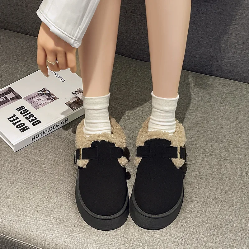 Thick-soled shoes women fur integrated warmth anti-skiing boots women's winter velvet thickened cotton shoes woman botas mujer