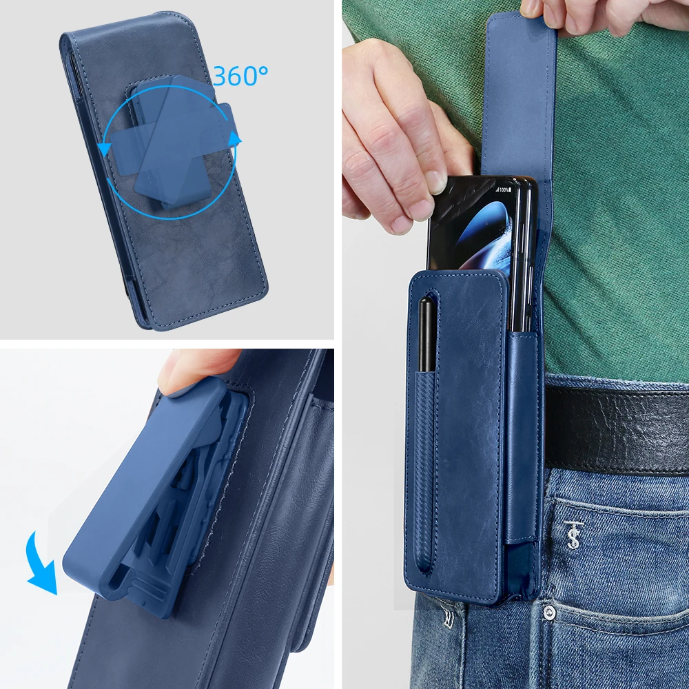 

Compatible With Galaxy Z Fold 7 6 5 4 Series Mobile Phone Waist Bag Pouch With 360° Rotatable Clip, Pen Holder, Magnetic Closure