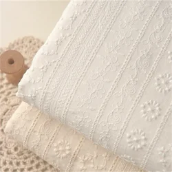 Beige Cotton Fabric Embroidered Hollow Stripes Fabric For DIY Shirt Top Dress Children's Clothing Handmade Curtains Tablecloths