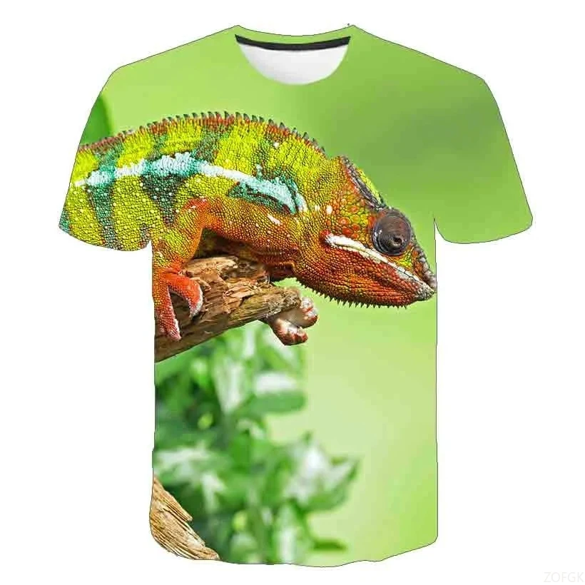 

Summer Reptile Lizard Pattern Printed T-shirt Fashion Chameleon Casual Men's and Women's Short Sleeves