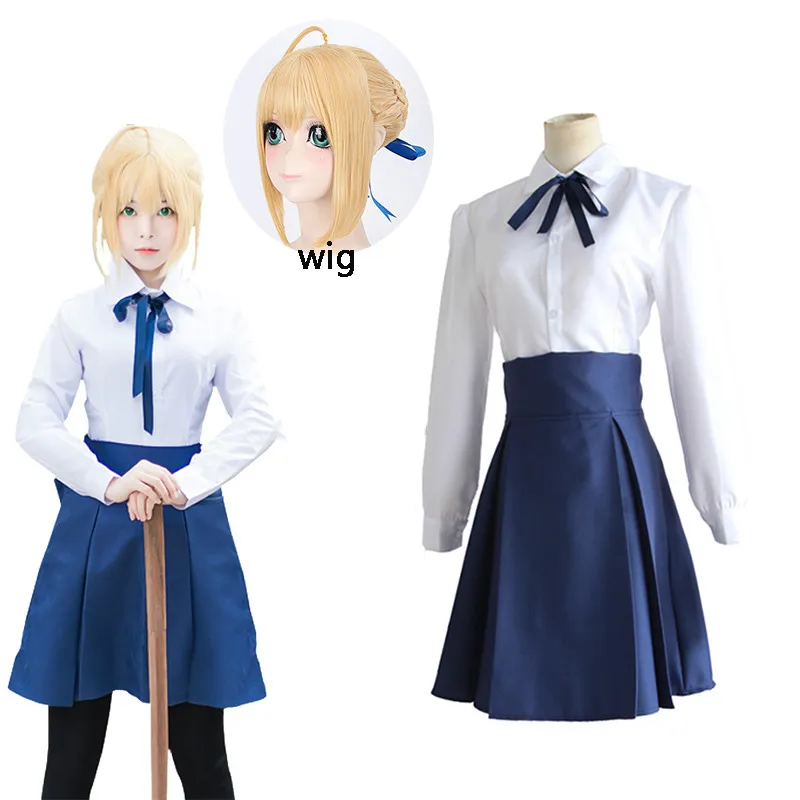 

Fate Stay Night Saber Cosplay Wigs Costumes Sailor Uniforms Women Dress Halloween Party Clothing