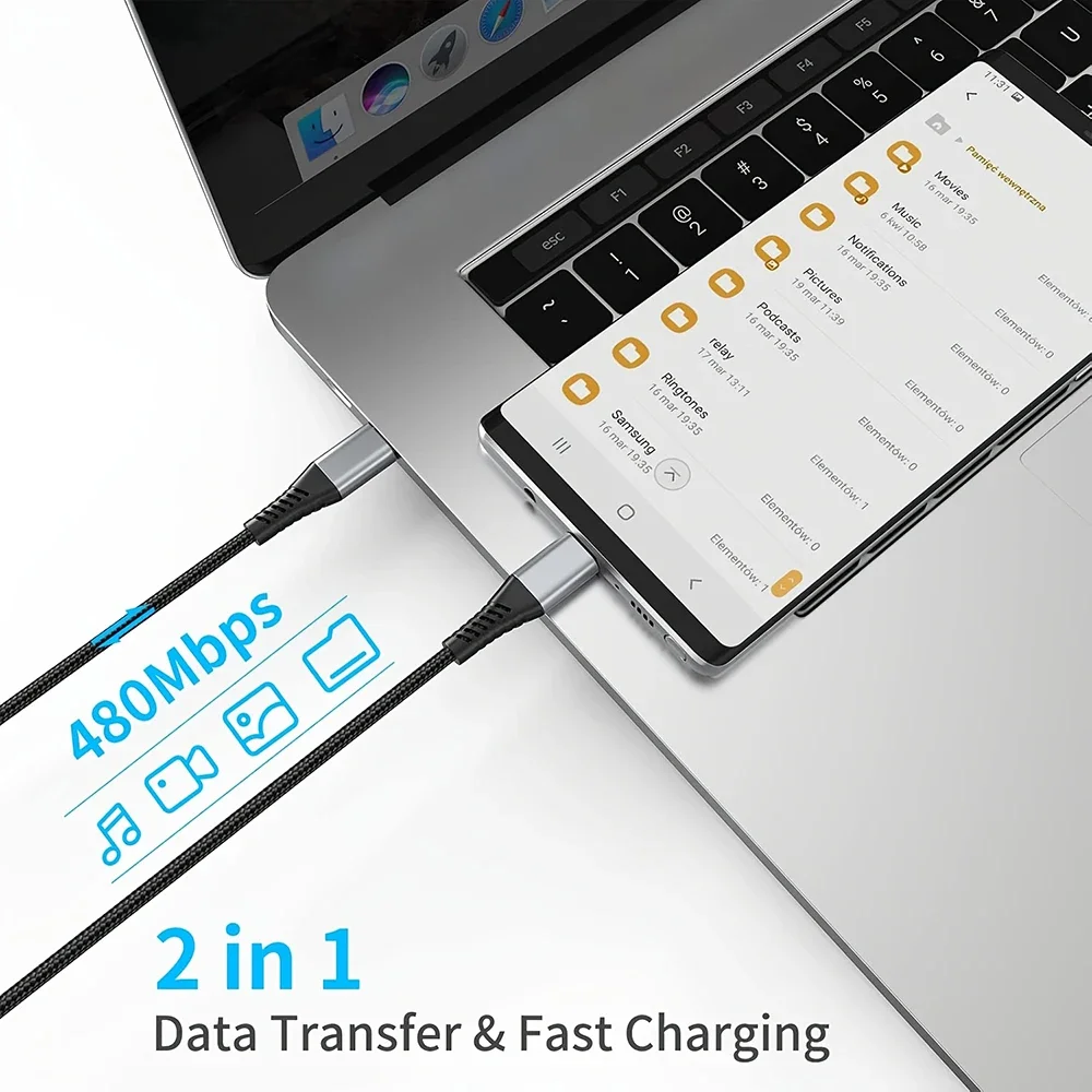 HANNUO 60W Type C to Type C Fast Charging Cable For iPhone Samsung OPPO 25CM/50CM Short USB C Cable Magnetic Braided Cable