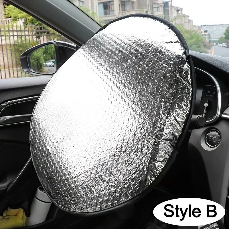 Car Steering Wheel Sun Shade Double Thick Sun Protection Foldable Anti-uv Sunscreen Car Supplies Car Steering Wheel Cover Silver