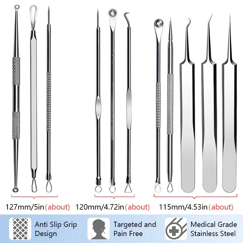 Agujas de galvanoplastia para acné, agujas de belleza para acné, gancho de boca curvada, cabeza, agujas para acné, herramientas para espinillas, juego de 11 piezas de herramientas faciales